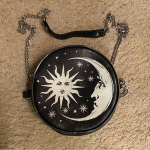 Hot Topic 7.5 Round Purse Sun Moon Celestial Glow In The Dark Faux Leather Black